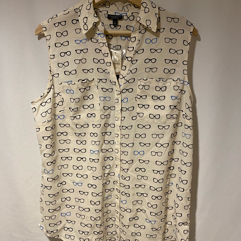 NWT Talbots eyeglass sleeveless button down top
